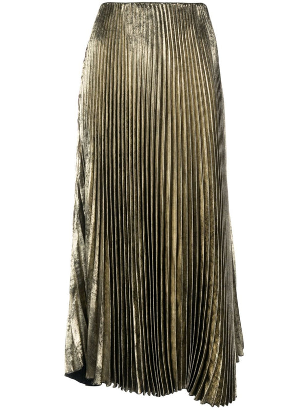 metallic-effect pleated midi skirt