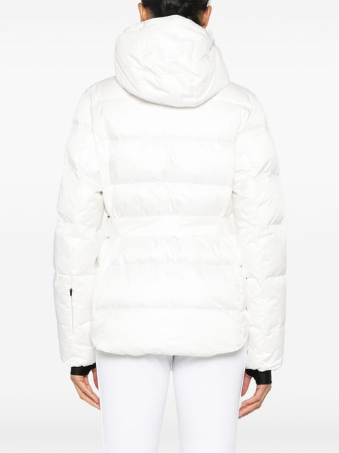 glossy belted ski coat