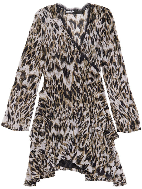 Plumancha-print tiered mini dress