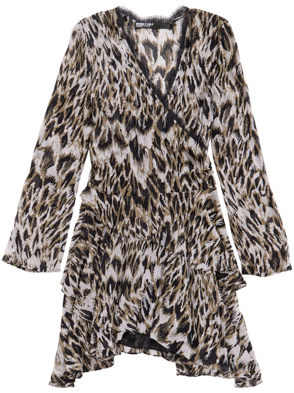 Plumancha-print tiered mini dress