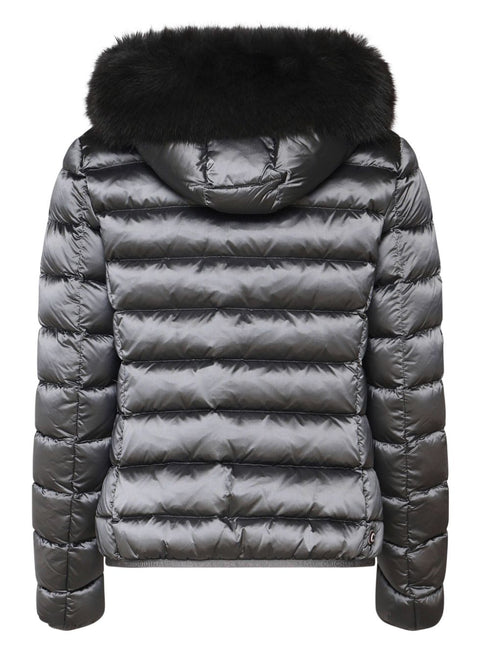 logo-appliqué faux fur puffer jacket