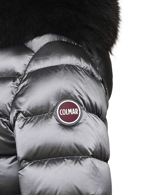 logo-appliqué faux fur puffer jacket
