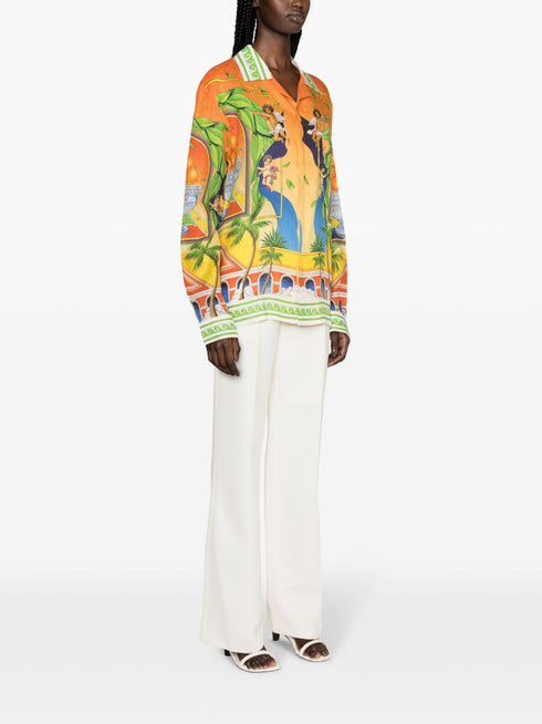 koszula lniana z nadrukiem graficznym