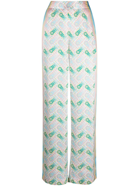 graphic-print straight-leg silk trousers