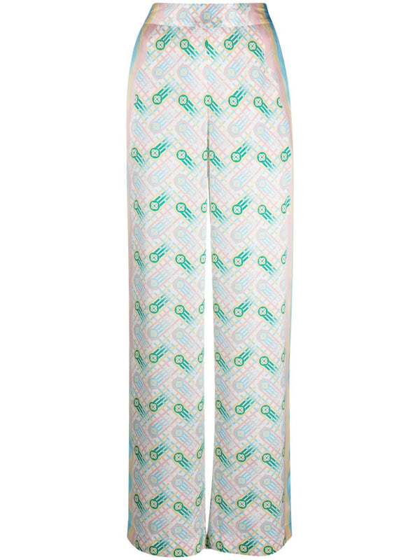 graphic-print straight-leg silk trousers