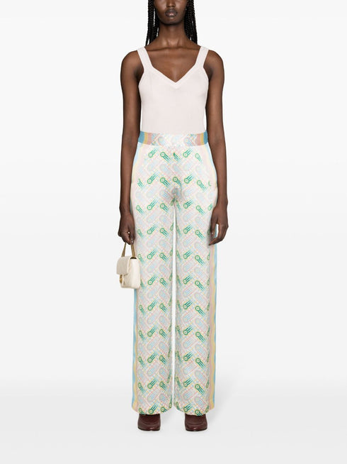 graphic-print straight-leg silk trousers