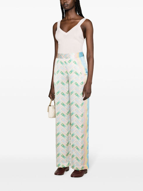 graphic-print straight-leg silk trousers