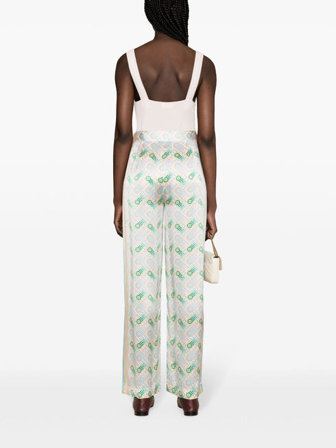 graphic-print straight-leg silk trousers