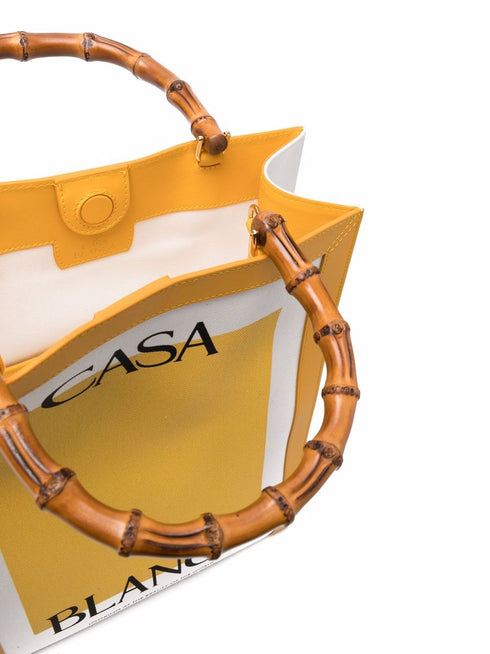 logo-print bamboo-handle tote bag