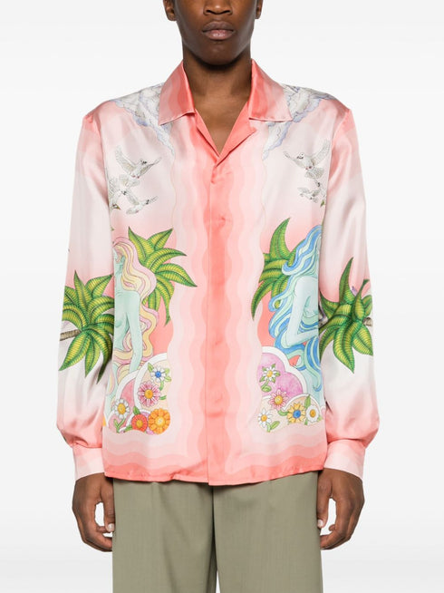 Paix Et Amour Tennis Club-print silk shirt