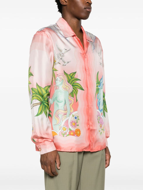 Paix Et Amour Tennis Club-print silk shirt