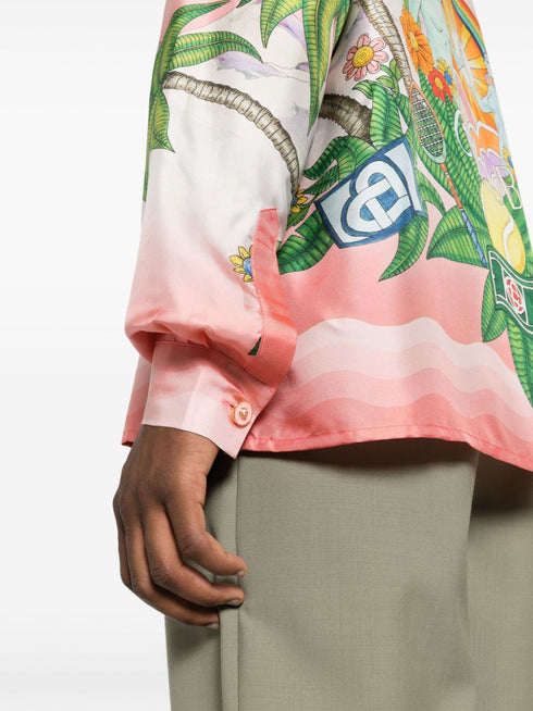 Paix Et Amour Tennis Club-print silk shirt