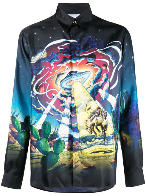 Jedwabna koszula kowbojska de L'Espace z graficznym nadrukiem