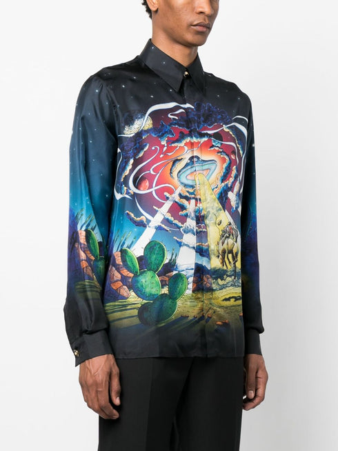 Jedwabna koszula kowbojska de L'Espace z graficznym nadrukiem
