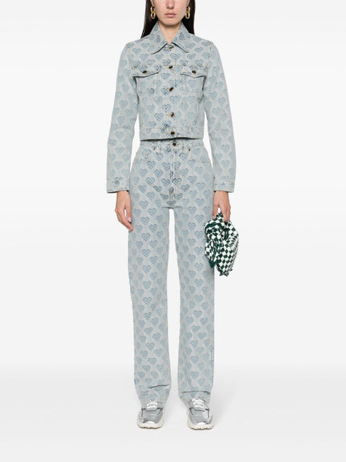 heart monogram-jacquard denim jacket