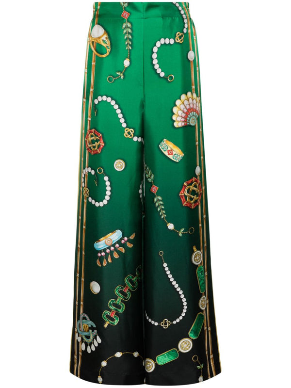 graphic-print silk trousers