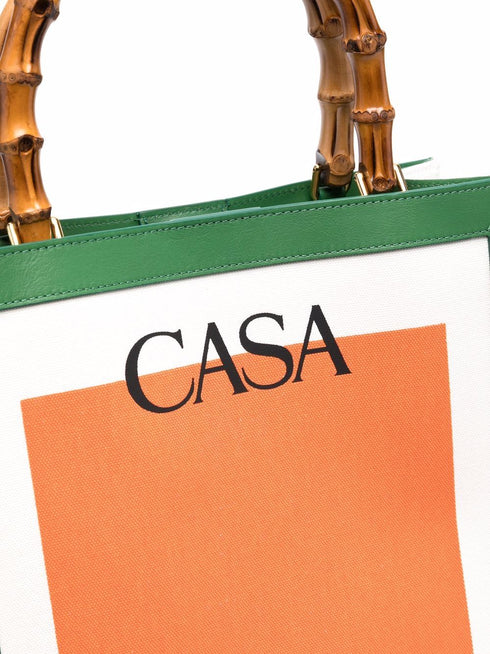 logo-print bamboo-handle tote bag