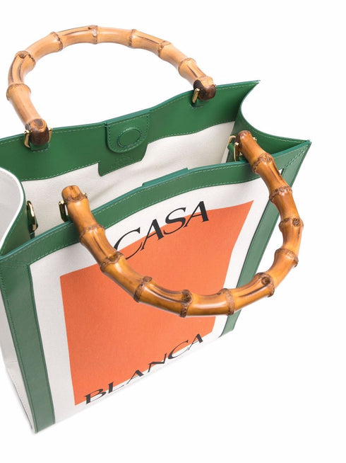 logo-print bamboo-handle tote bag