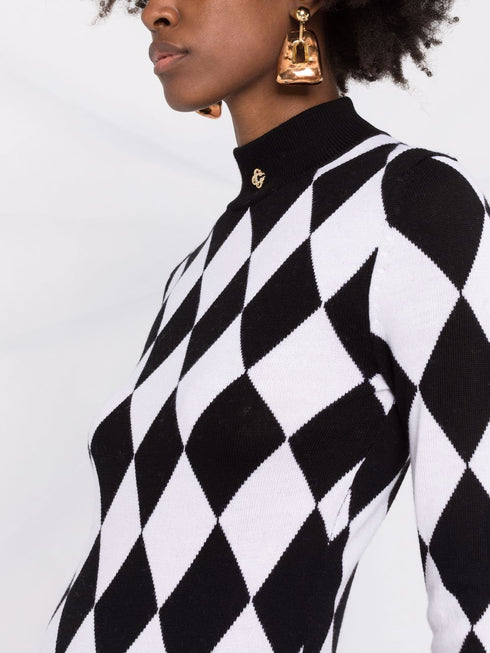 harlequin-pattern wool dress