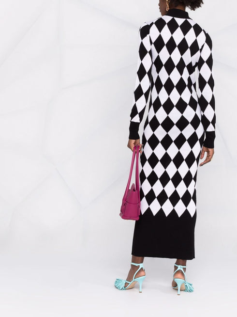 harlequin-pattern wool dress
