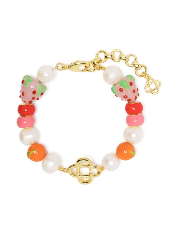 logo-charm beaded pearl bracelet