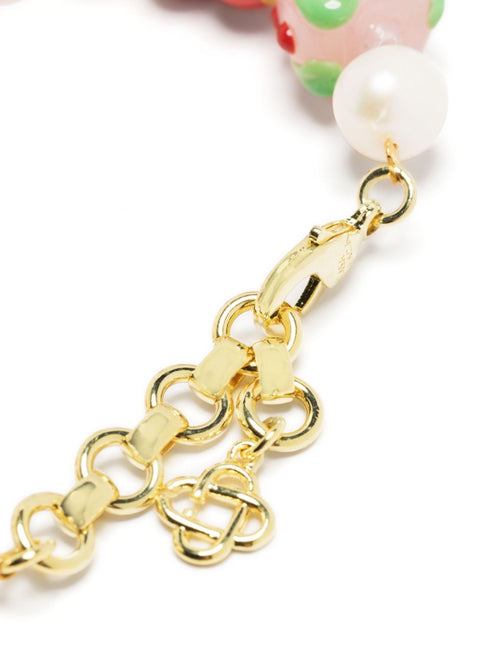 logo-charm beaded pearl bracelet