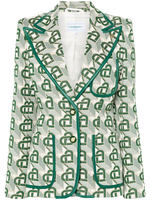 Heart-jacquard peak-lapel blazer