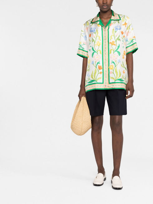 Jedwabna koszula o diagonalnym splocie L'Arche Fleurie w kwiatowe wzory