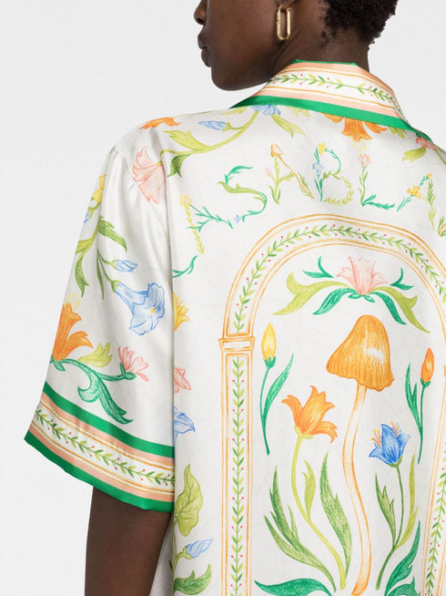 Jedwabna koszula o diagonalnym splocie L'Arche Fleurie w kwiatowe wzory