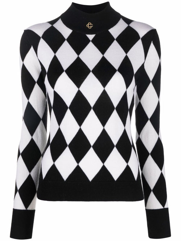 sweter z wełny merynosowej w diamentowy wzór