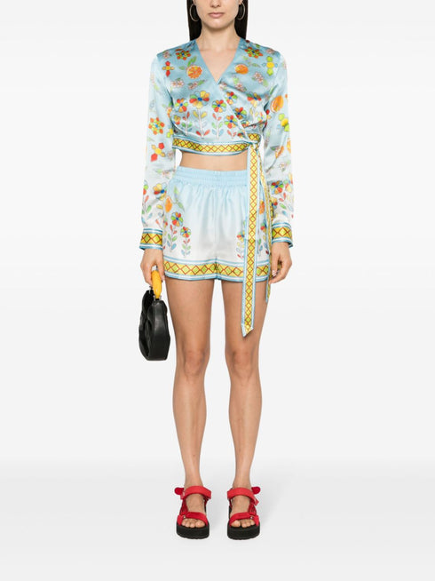 Yoruba Flowers-print wrap blouse