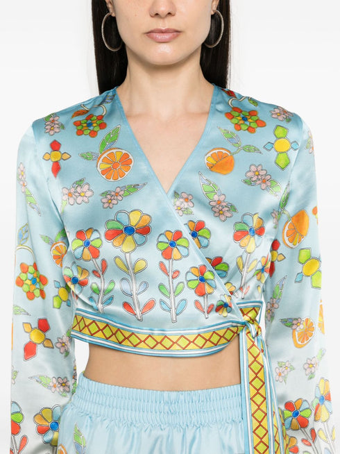 Yoruba Flowers-print wrap blouse