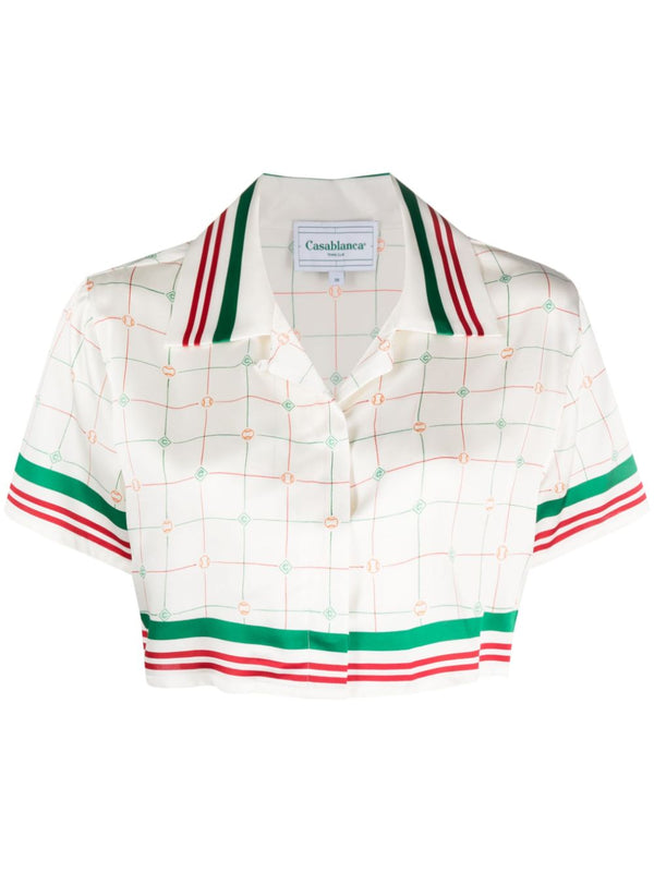 Tennis Check cropped silk shirt