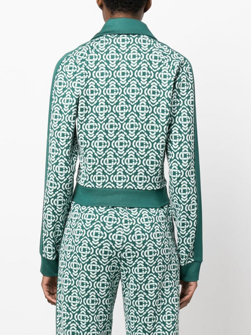 monogram cropped cotton-blend track top