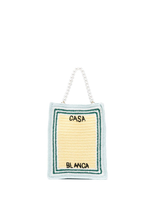 logo-embroidered crochet tote bag