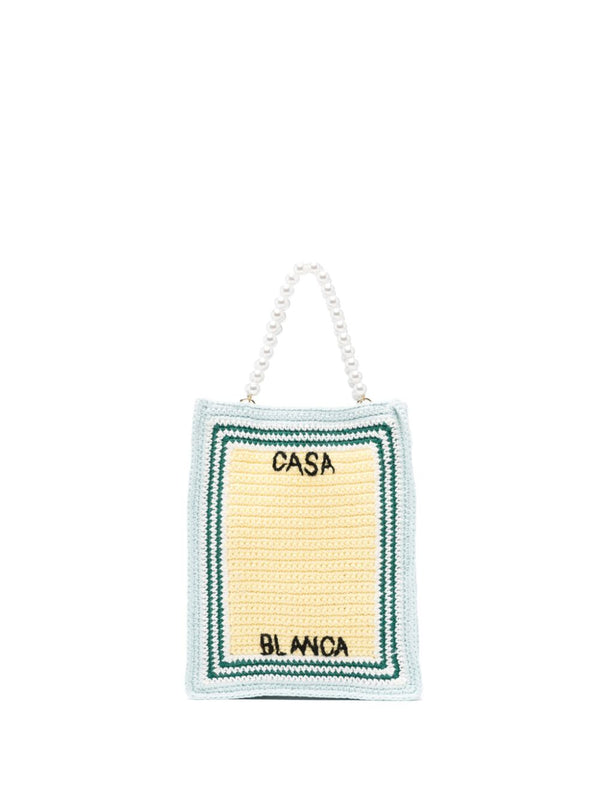 logo-embroidered crochet tote bag
