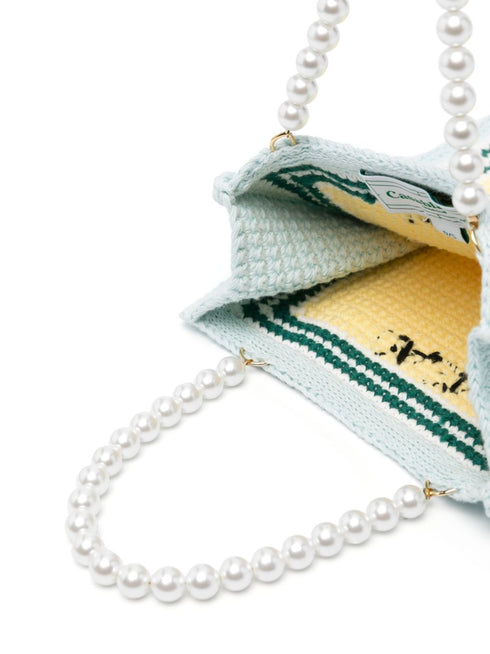 logo-embroidered crochet tote bag