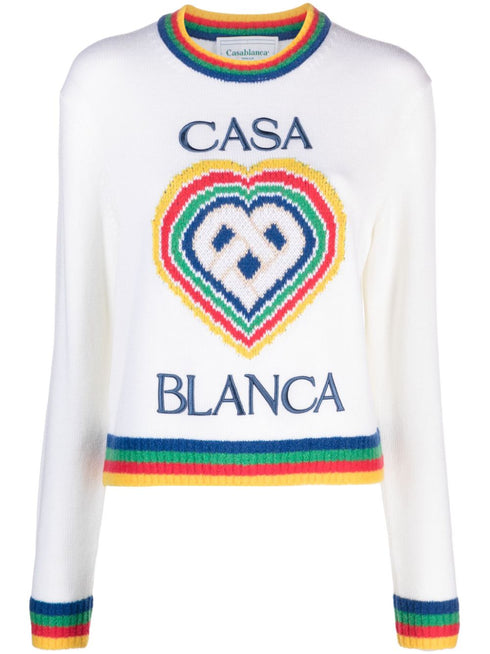 Heart logo-intarsia bouclé jumper