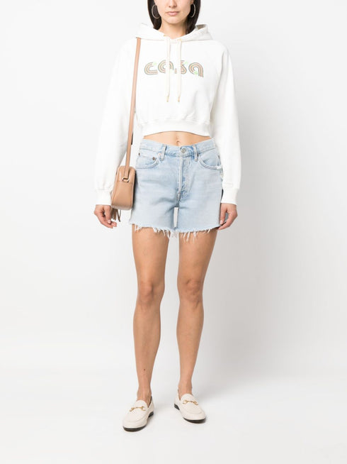 bluza z kapturem i ściągaczem z haftowanym logo