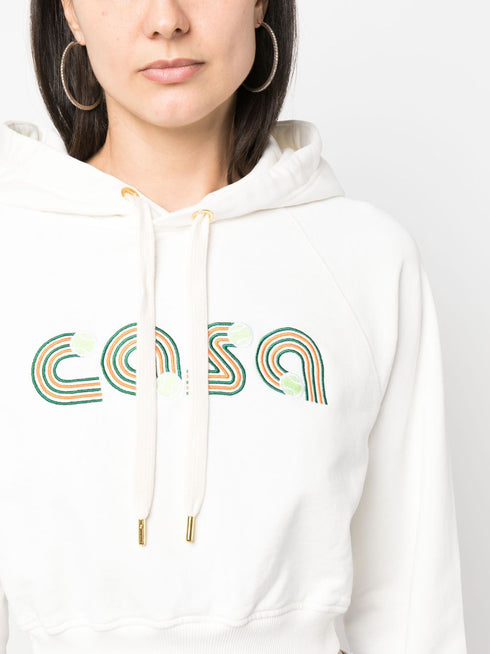 bluza z kapturem i ściągaczem z haftowanym logo