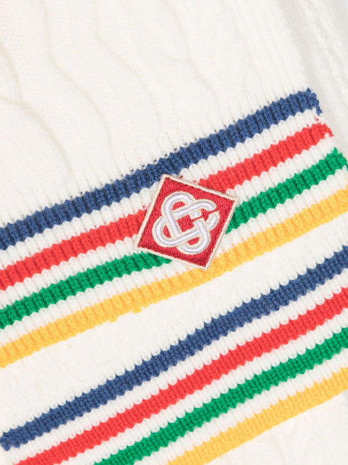 szalik wełniany w paski, splot kablowy