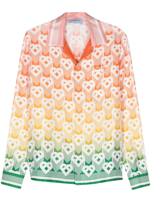 Heart monogram-print silk shirt