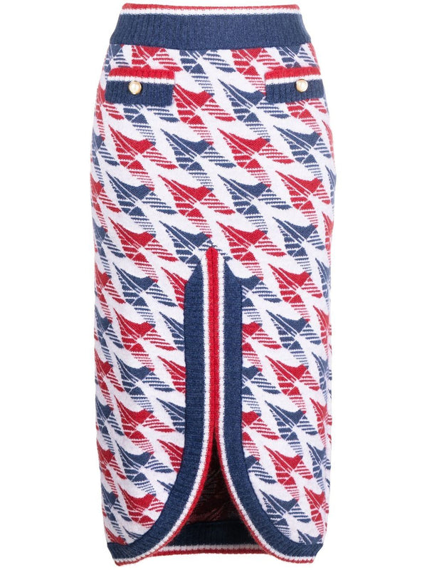 Spódnica midi w pepitkę w stylu lotniczym