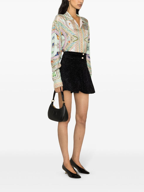 box-pleat detail jacquard velvet miniskirt