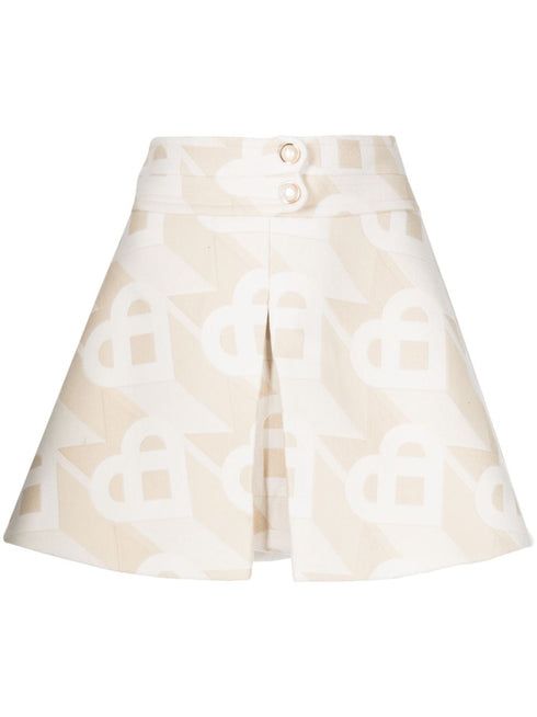 monogram-pattern wool-blend skirt