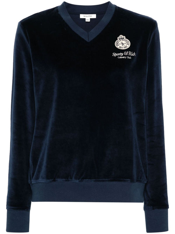 logo-appliqué velour sweatshirt