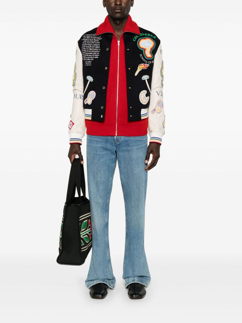 chenille-patchwork bomber jacket