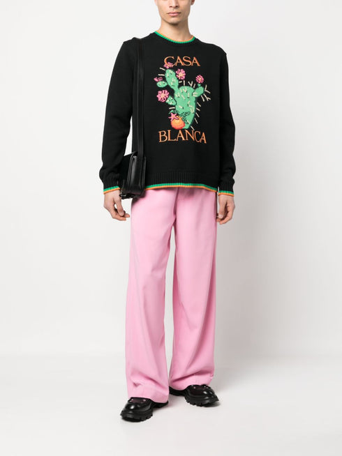 floral-intarsia crew-neck jumper