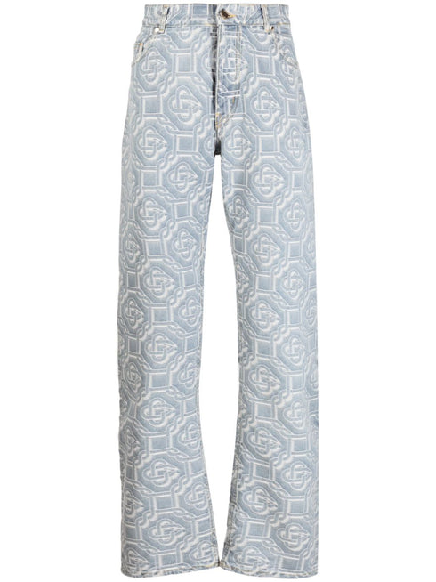 monogram-print straight-leg jeans