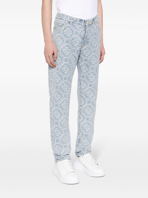 monogram-print straight-leg jeans